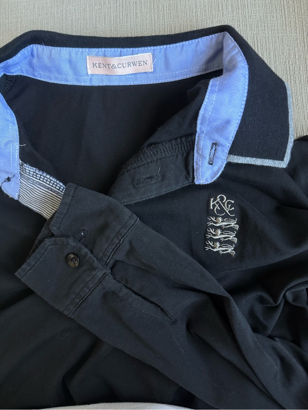Kent & Curwen Black Polo with Light Blue Trim